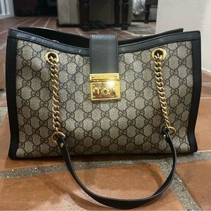 Gucci Padlock leather-trimmed printed coated-canvas tote